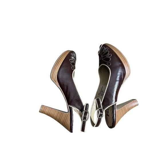 Mudd Slingback Peep Toe Heels 7.5M Brown Cutout Retro Stacked Heel Office Siren - Picture 8 of 16